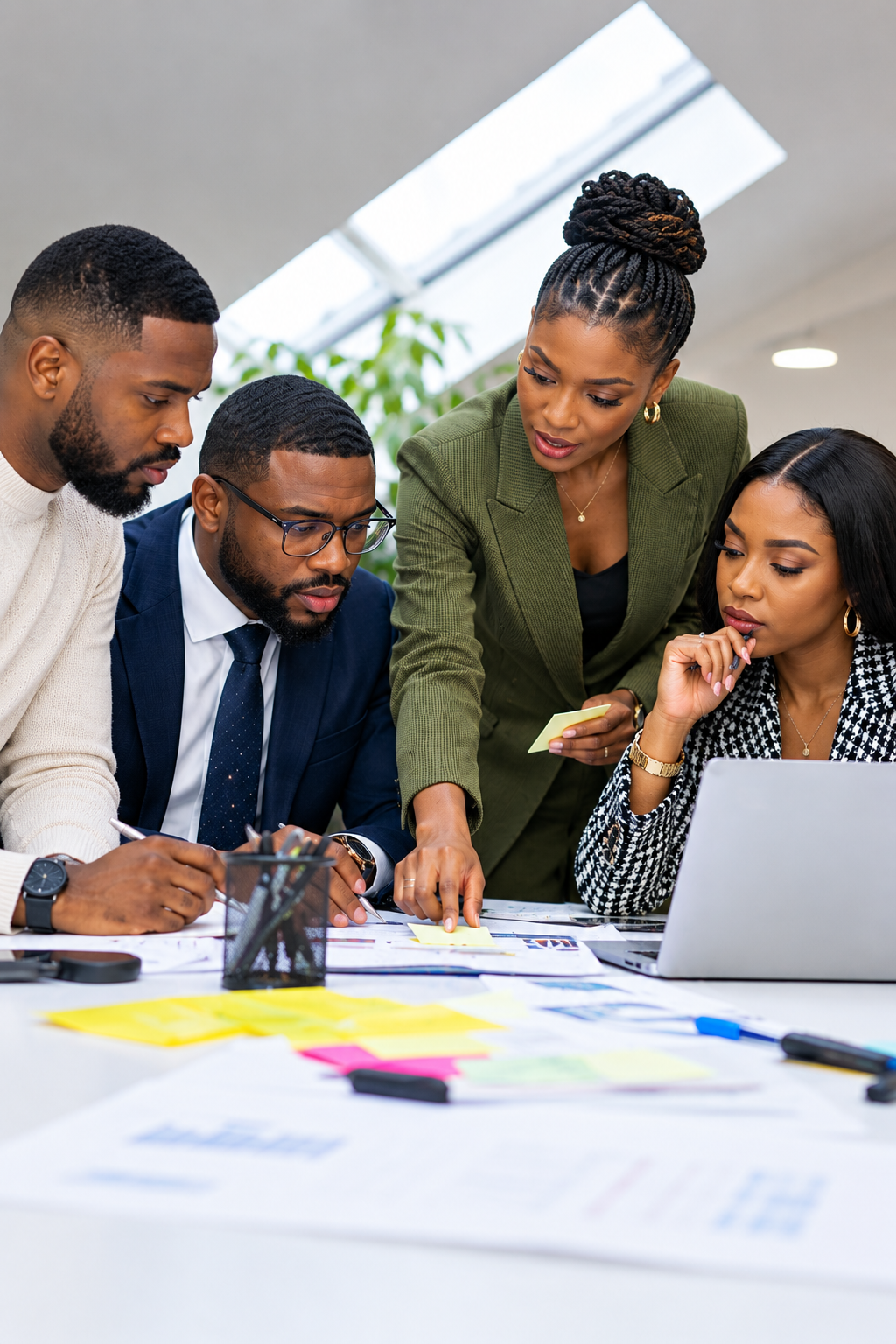 Business professionals collaborating around a table